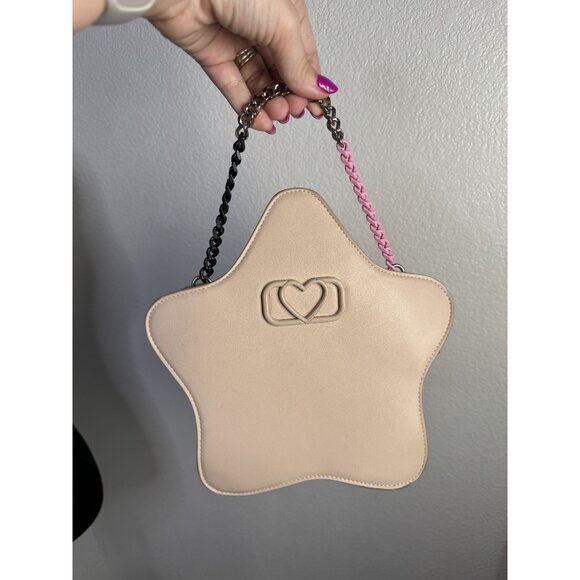Betsey Johnson Star-Shaped Handbag With Pink & Black Chain Handles - Picture 1 of 10